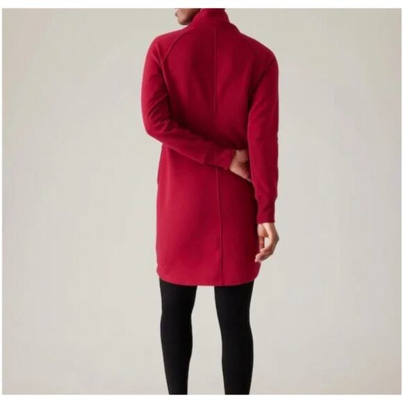Athleta Cozy Karma Asym Weatshirt Dress Red Soft Fleece Lined Casual Women's M - Picture 5 of 16
